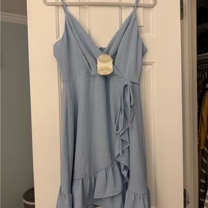 Light Blue Ruffle Wrap Dress
